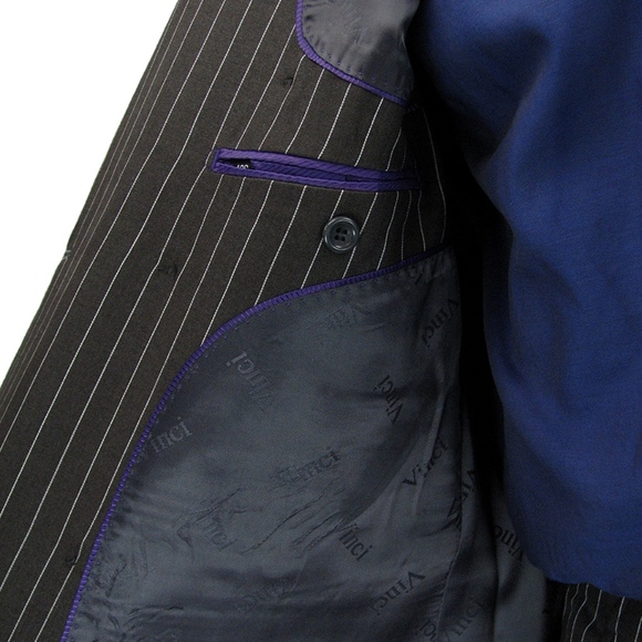 2-Piece Men's Double Breasted Pinstripe Suit-Black - Picture 5 of 5